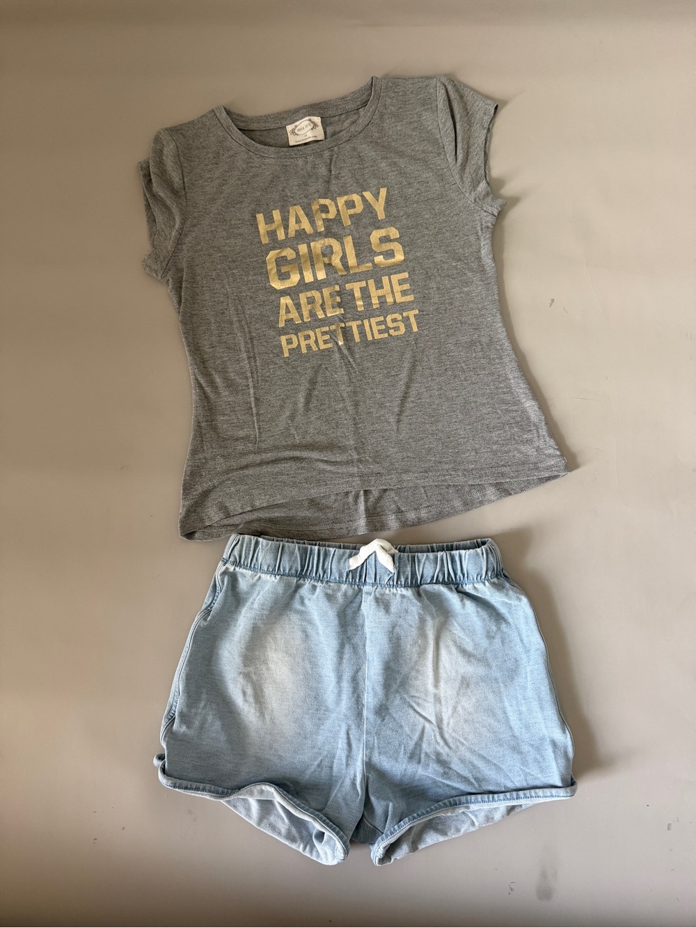 Mia Joy Joyfolie Gray Graphic Tee & Light Blue Knit Shorts Set girls